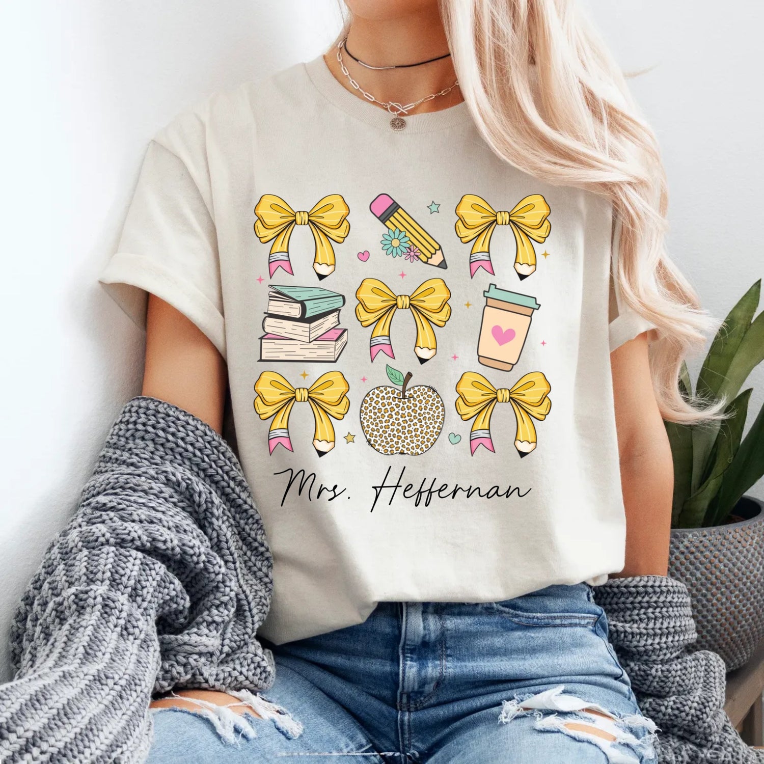 Personalized Coquette Teacher Shirt, Teacher Gift - Unisex T-Shirt