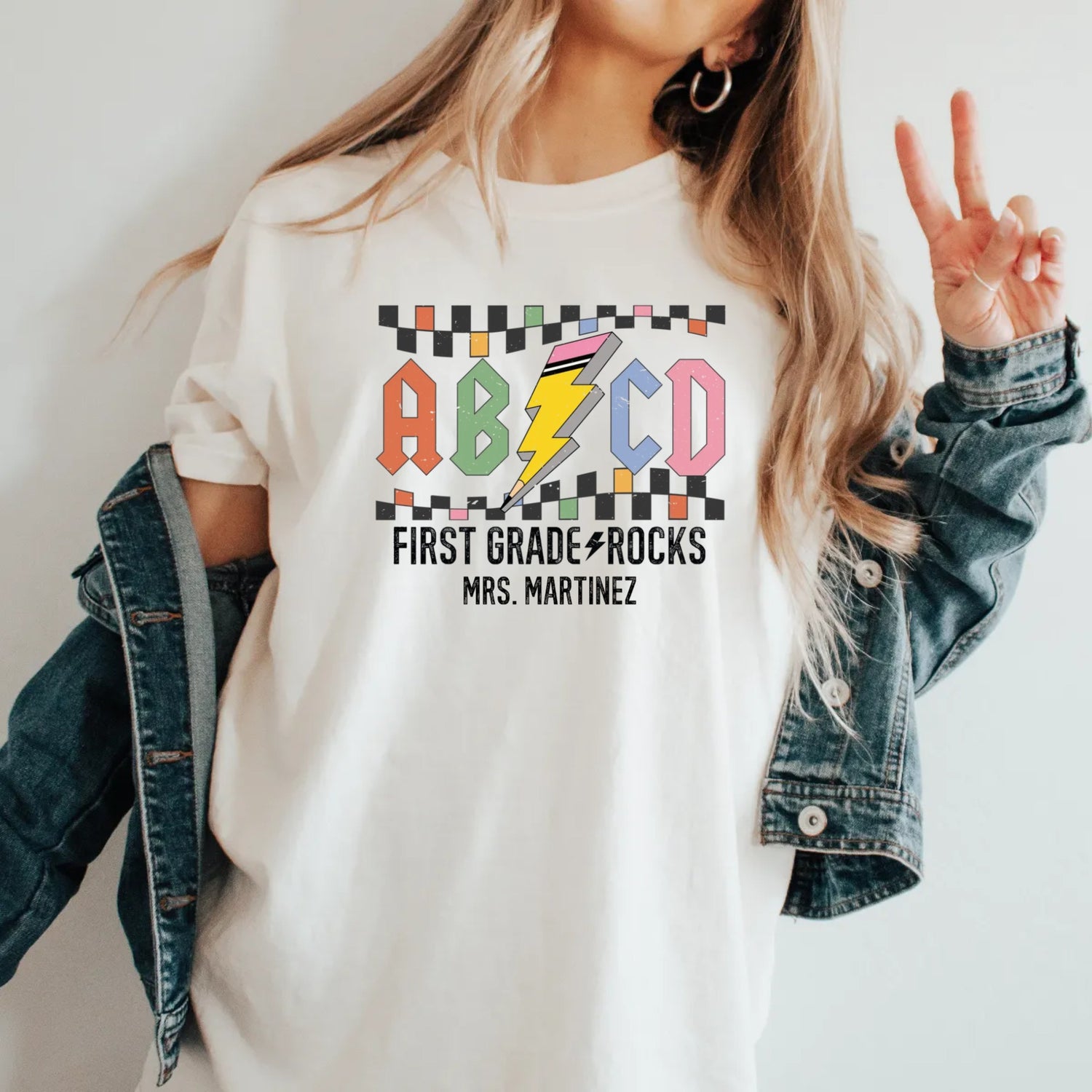 Custom Retro ABCD Teacher Name Shirts - Comfort Colors Tee