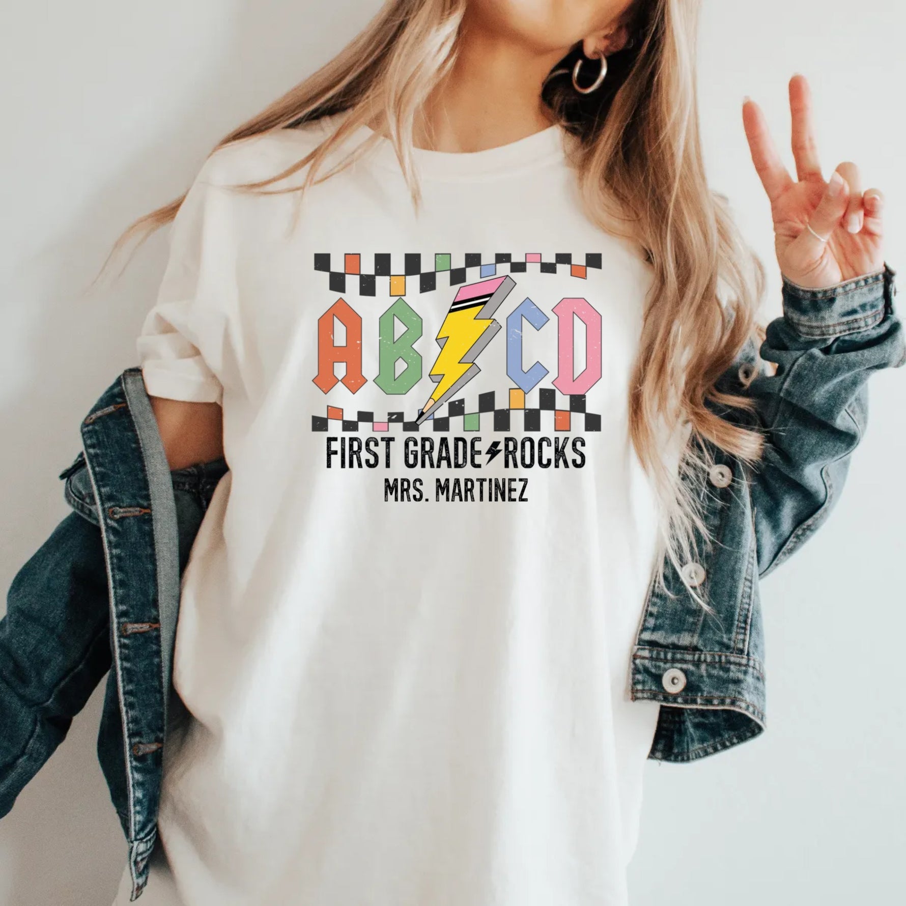 Custom Retro ABCD Teacher Name Shirts - Comfort Colors Tee