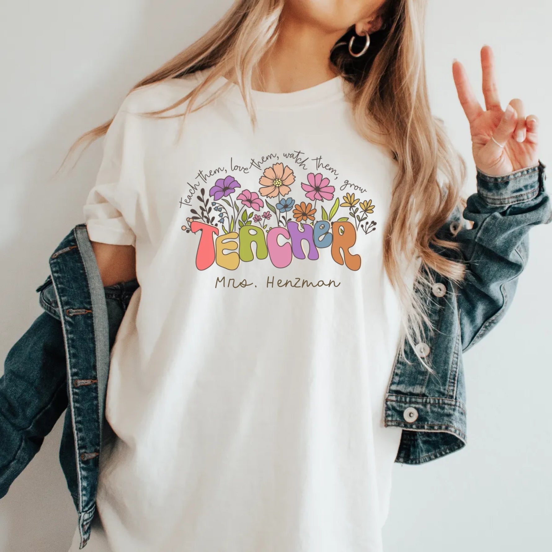 Personalized Floral Teacher Name Shirt - Comfort Colors Tee