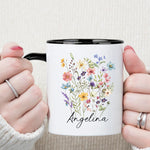 Custom Name Wildflowers Design Mug, Personalized Text Coffee Mug - Mug