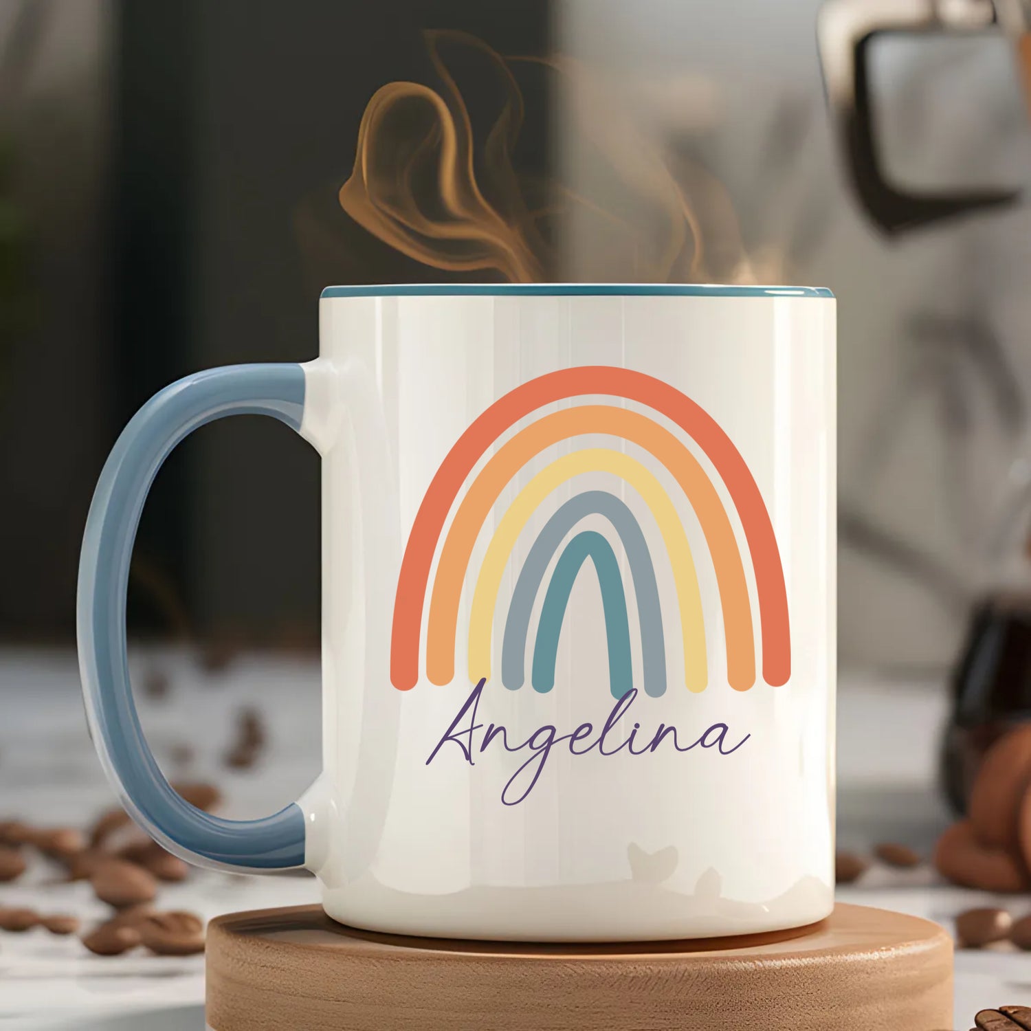 Custom Name Rainbow Design Mug, Personalized Text Coffee Mug - Mug