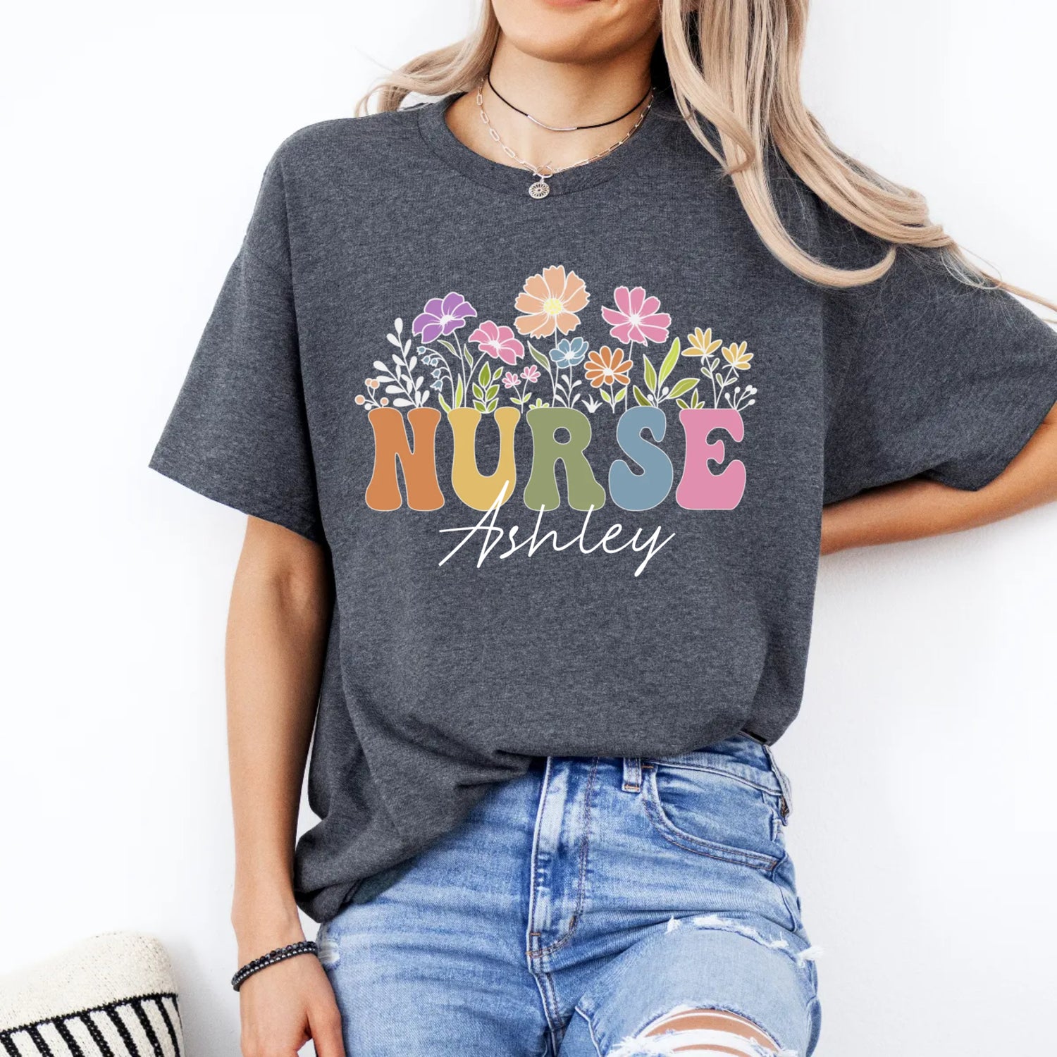 Custom Nurse Shirt, Retro Floral Nurse Name Shirt - Unisex T-Shirt