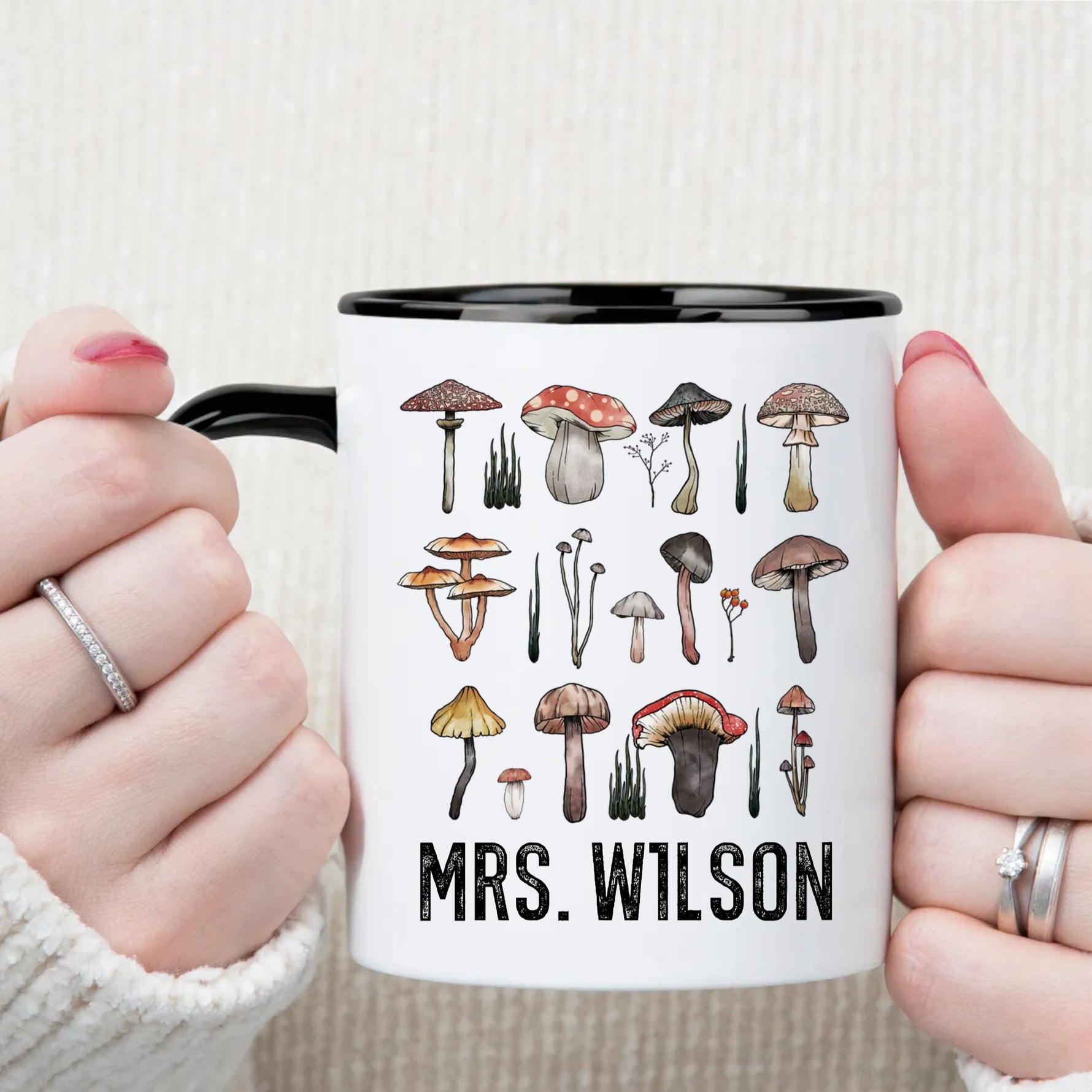 Custom Name Mushroom Design Mug, Custom Text Coffee Mug - Mug