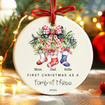 Family Stocking Three, Four, Five Ceramic Ornaments - Christmas Ornaments
