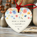 Custom Married, Engaged, Together, Heart Ceramic Ornaments - Christmas Ornaments