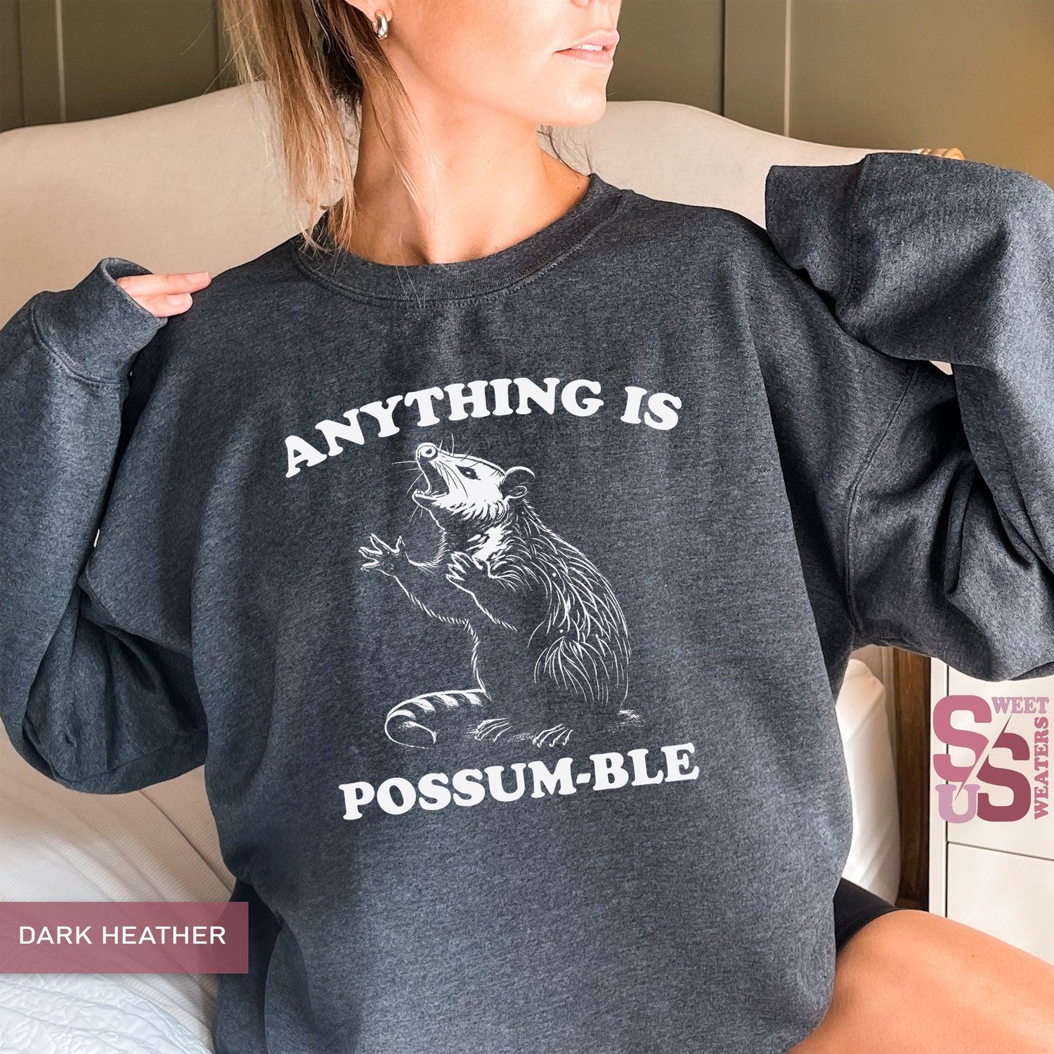 Funny Possum SweatShirt, Anything Is Possumble, Retro Preppy Style