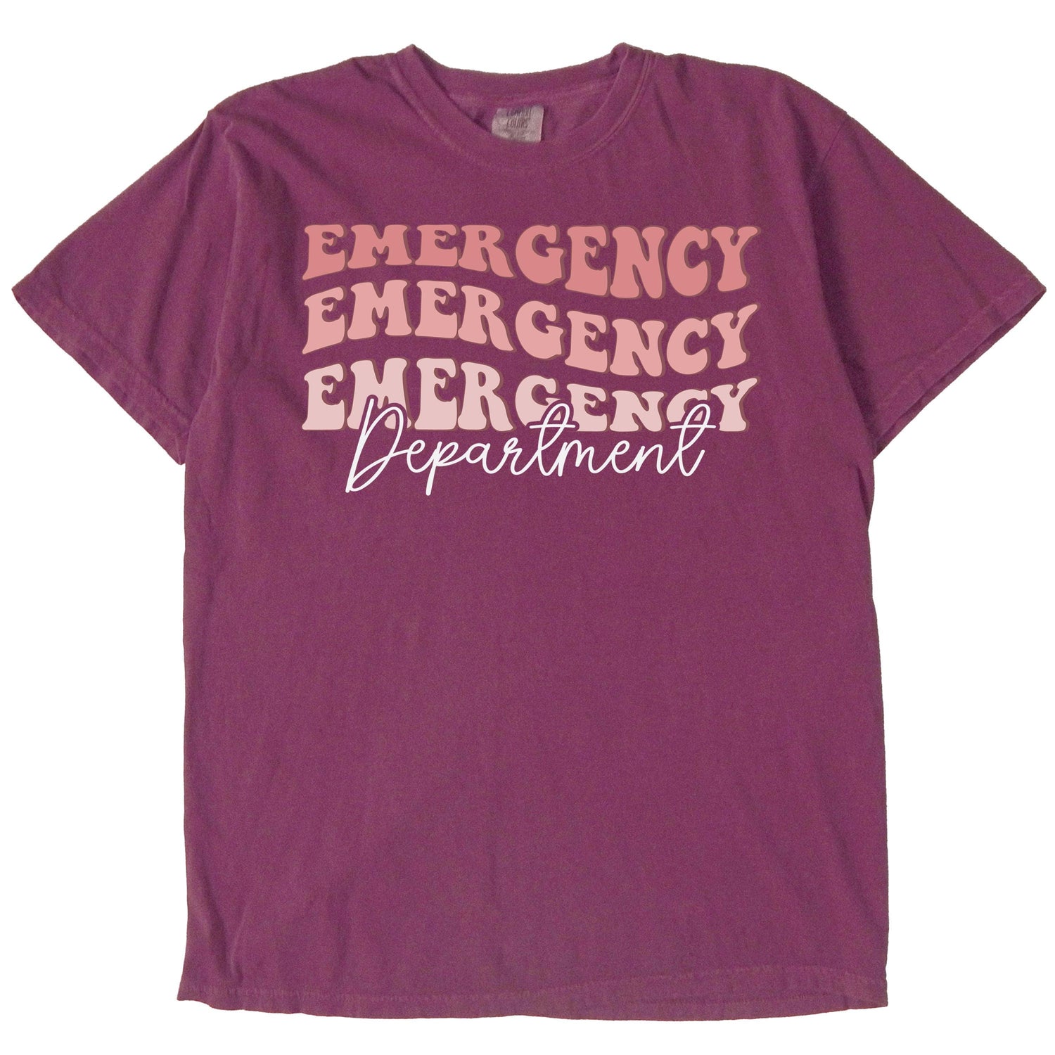 Purple short-sleeve t-shirt with Emergency Department graphic.