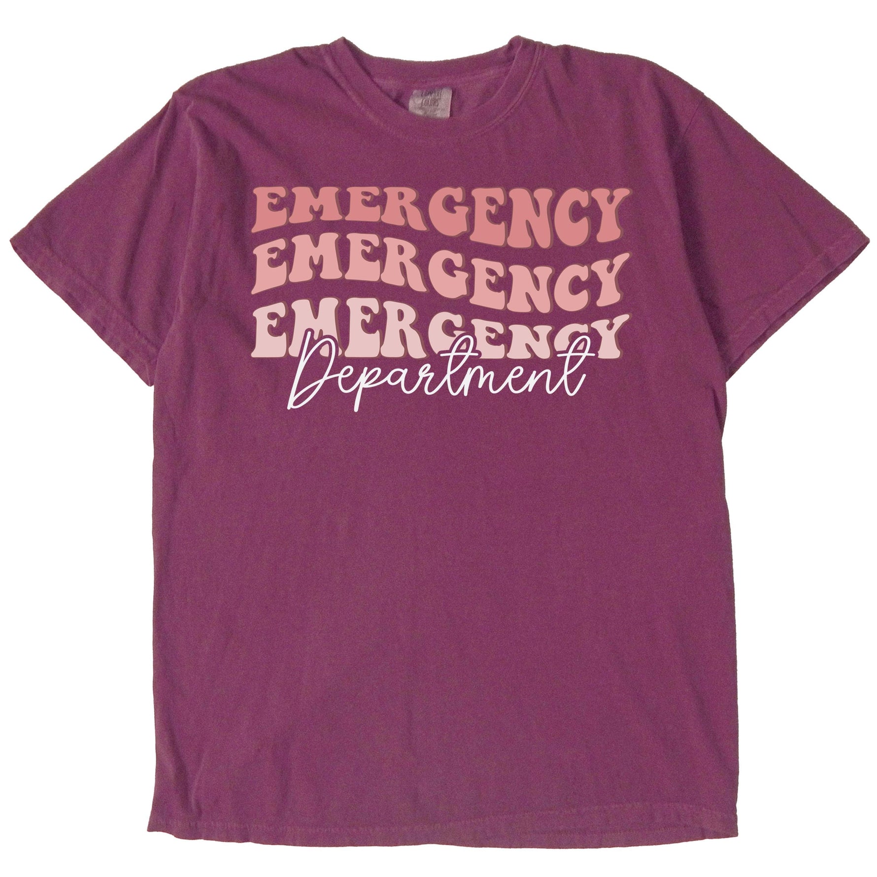 Purple short-sleeve t-shirt with Emergency Department graphic.