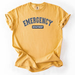 Yellow graphic t-shirt with EMERGENCY DEPARTMENT text.