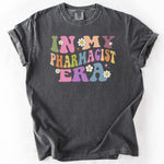 Gray t-shirt with colorful In My Pharmacist Era text design.