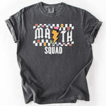 Gray, short-sleeve t-shirt with MATH SQUAD graphic design.