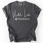 Grey graphic t-shirt with Vive La Resistance text design.