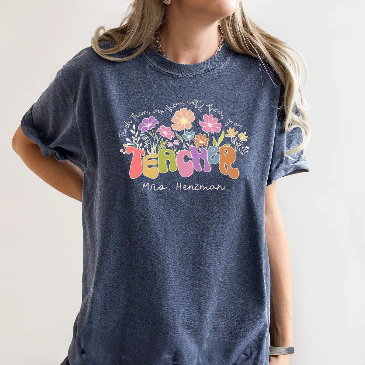 Personalized Floral Teacher Name Shirt - Comfort Colors Tee