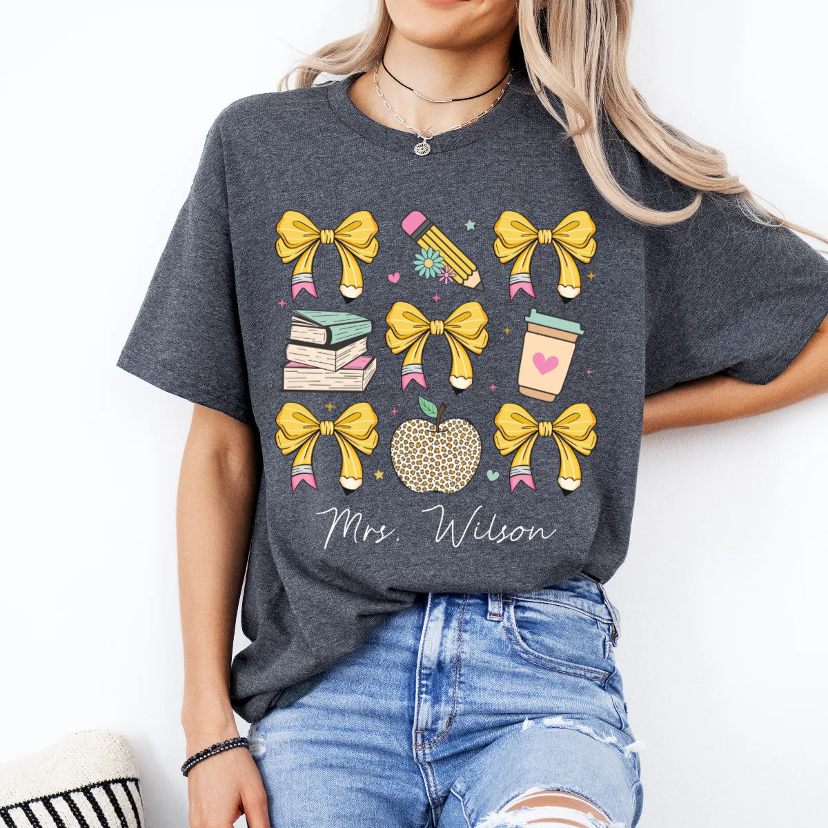 Personalized Coquette Teacher Shirt, Teacher Gift - Unisex T-Shirt
