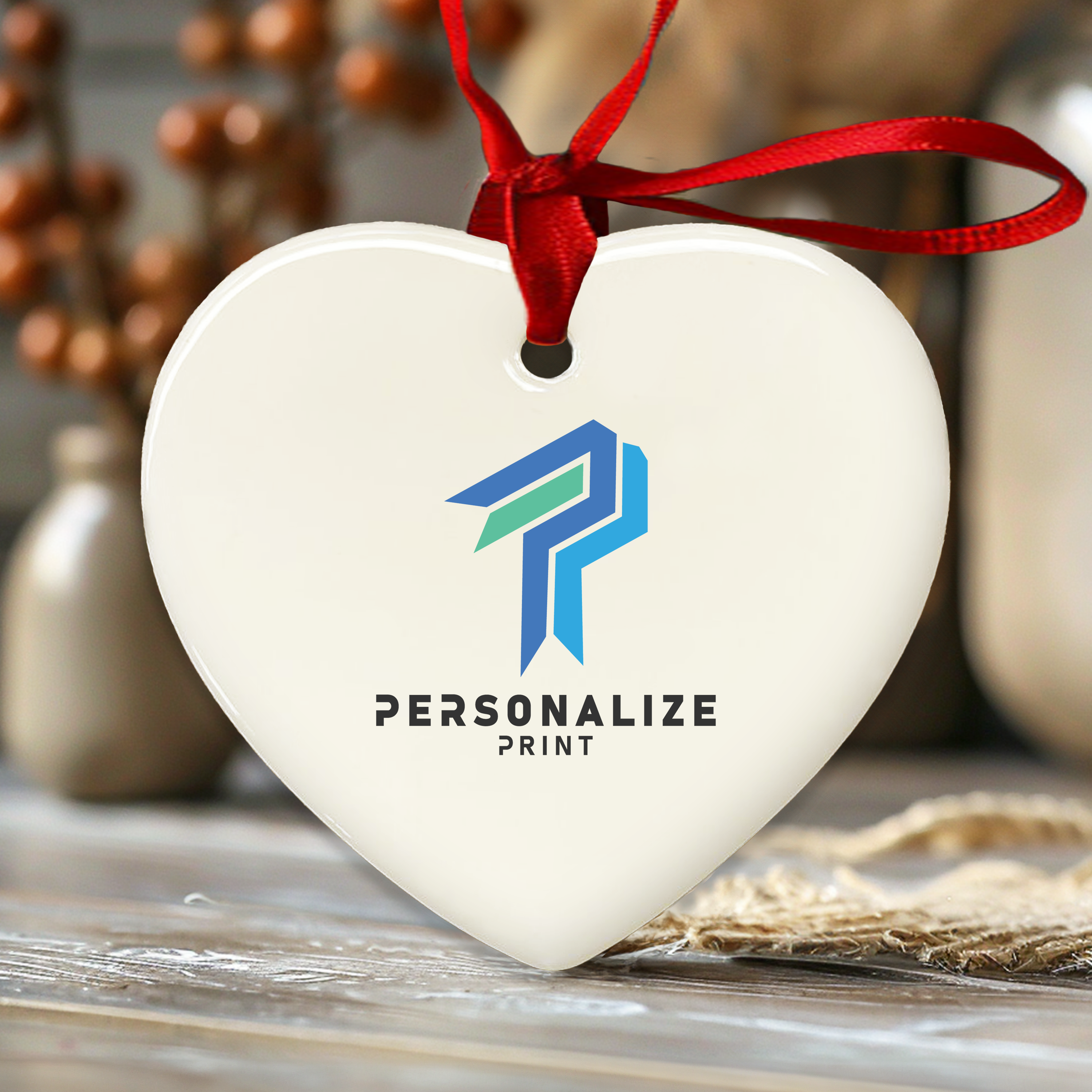 Heart Ceramic, Christmas Ornament, Personalize Print