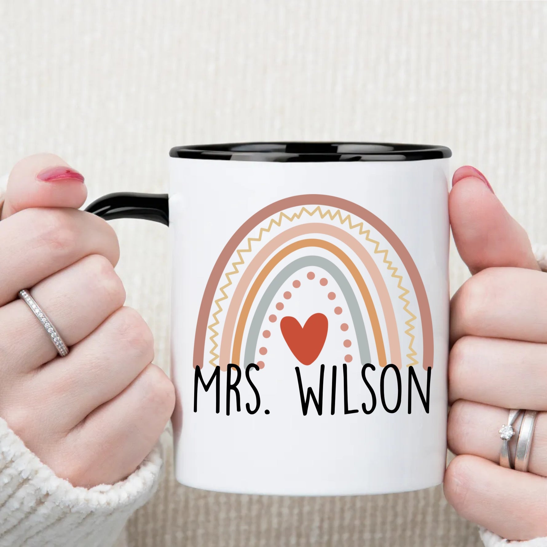 Custom Name Rainbow Design Mug, Personalized Text Coffee Mug -  Mug