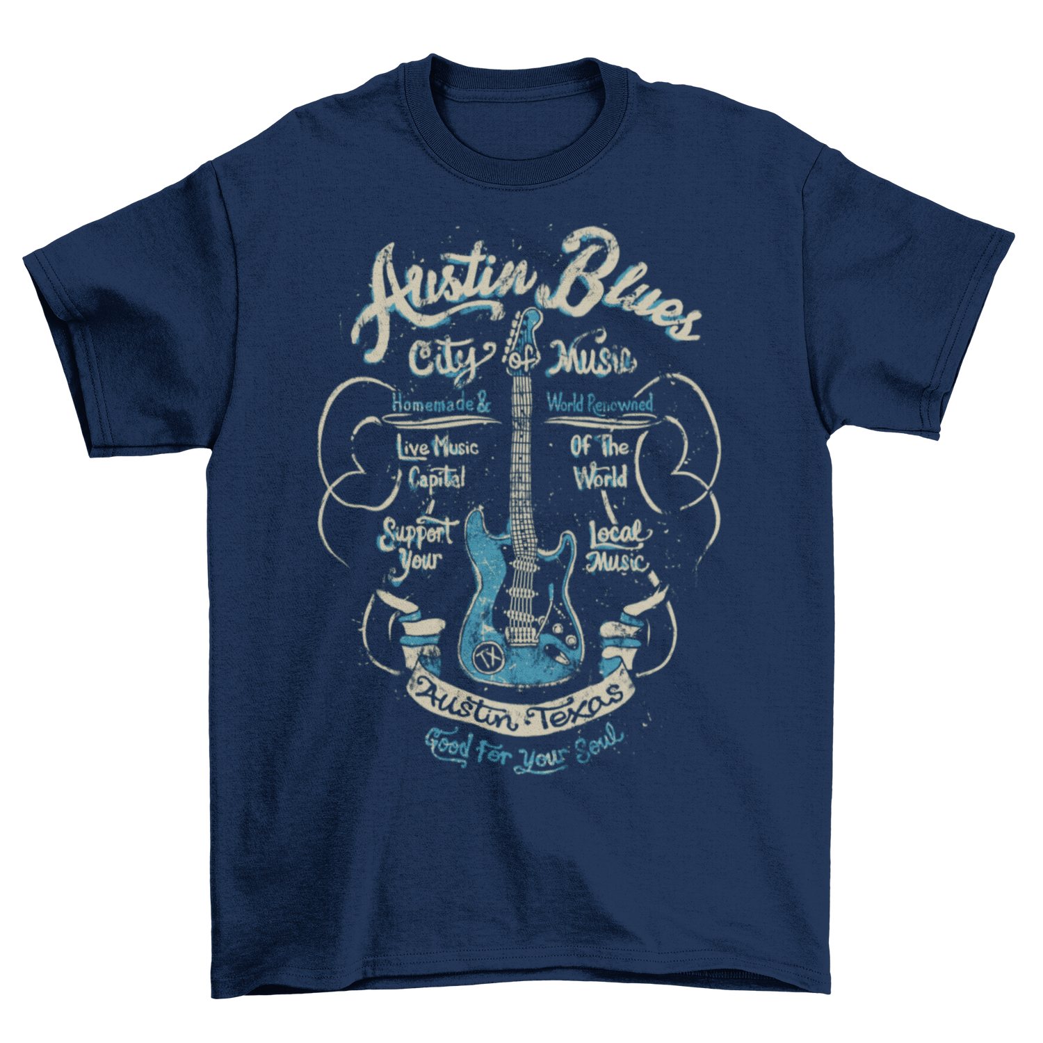 Men's Austin Blues Music Guitar T-Shirt