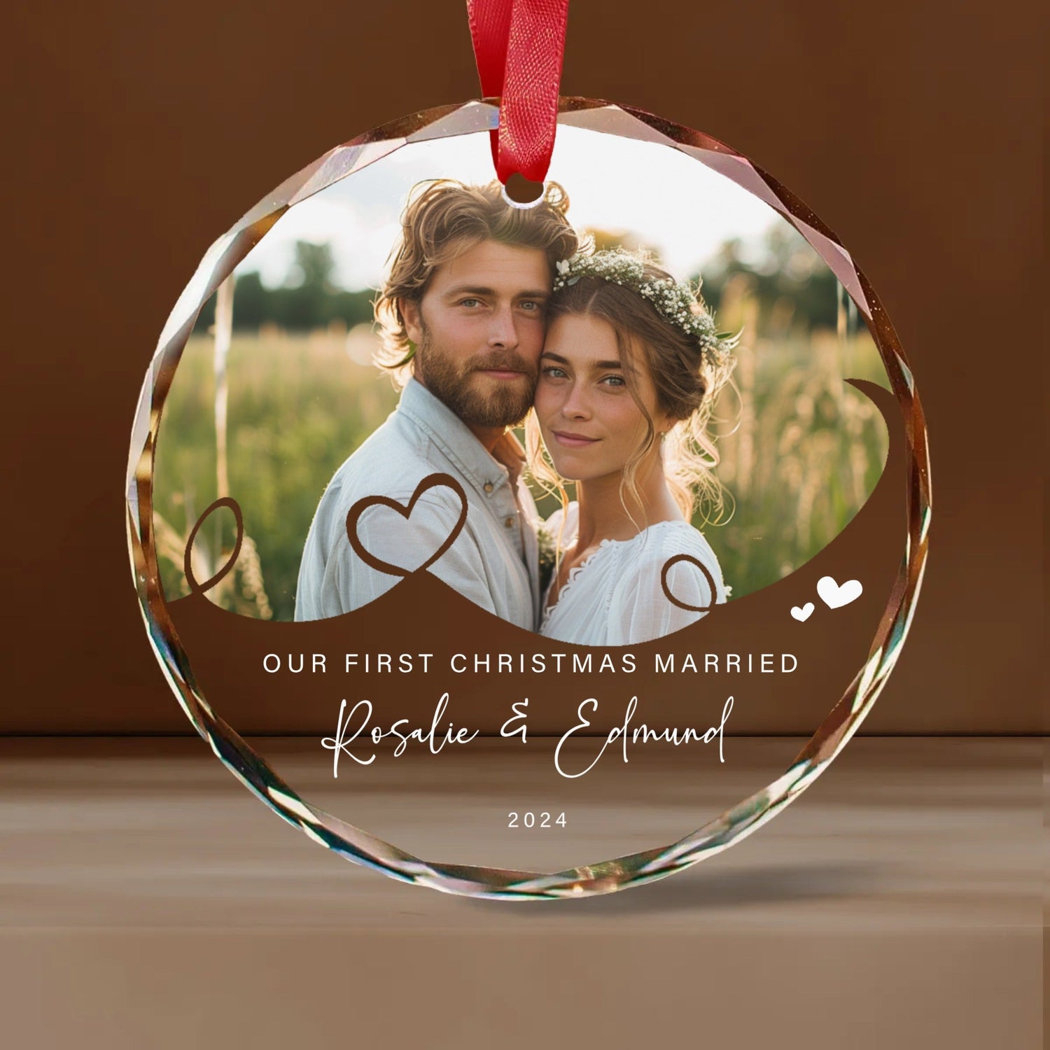 Our First Christmas Married Ornament, Personalized Glass Photo Christmas Ornament, Wedding Gift