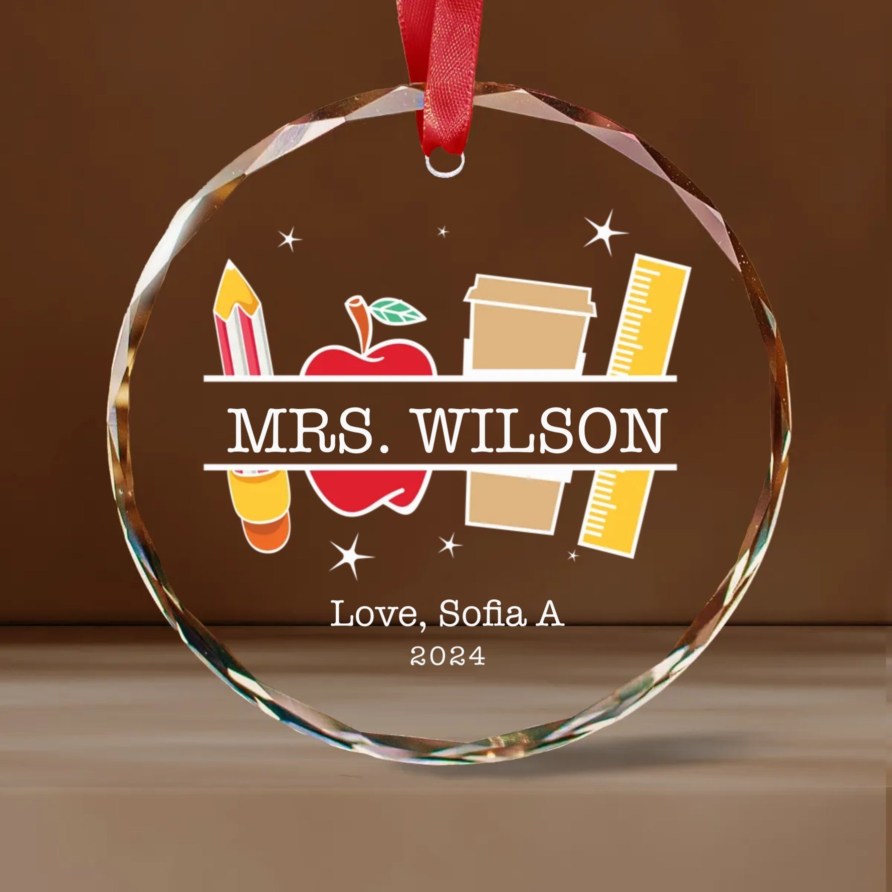 Personalized Teacher Name Glass Ornament -  Christmas Ornaments