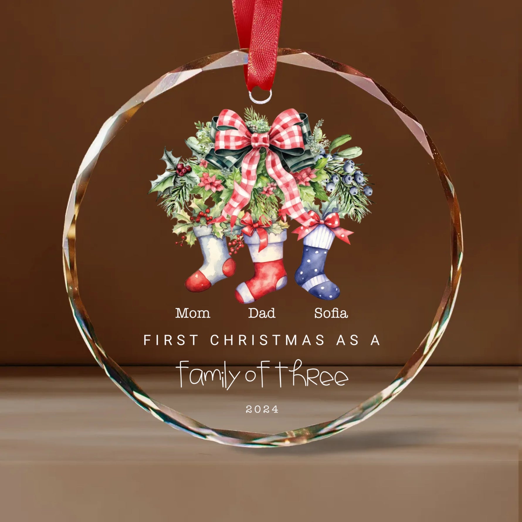 Family Stocking of 3, 4, 5 Glass Christmas Ornament -  Christmas Ornaments