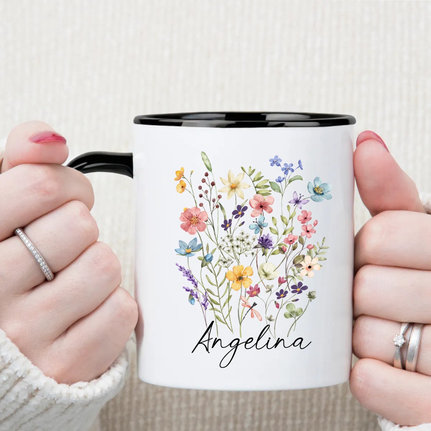 Custom Name Wildflowers Design Mug, Personalized Text Coffee Mug -  Mug