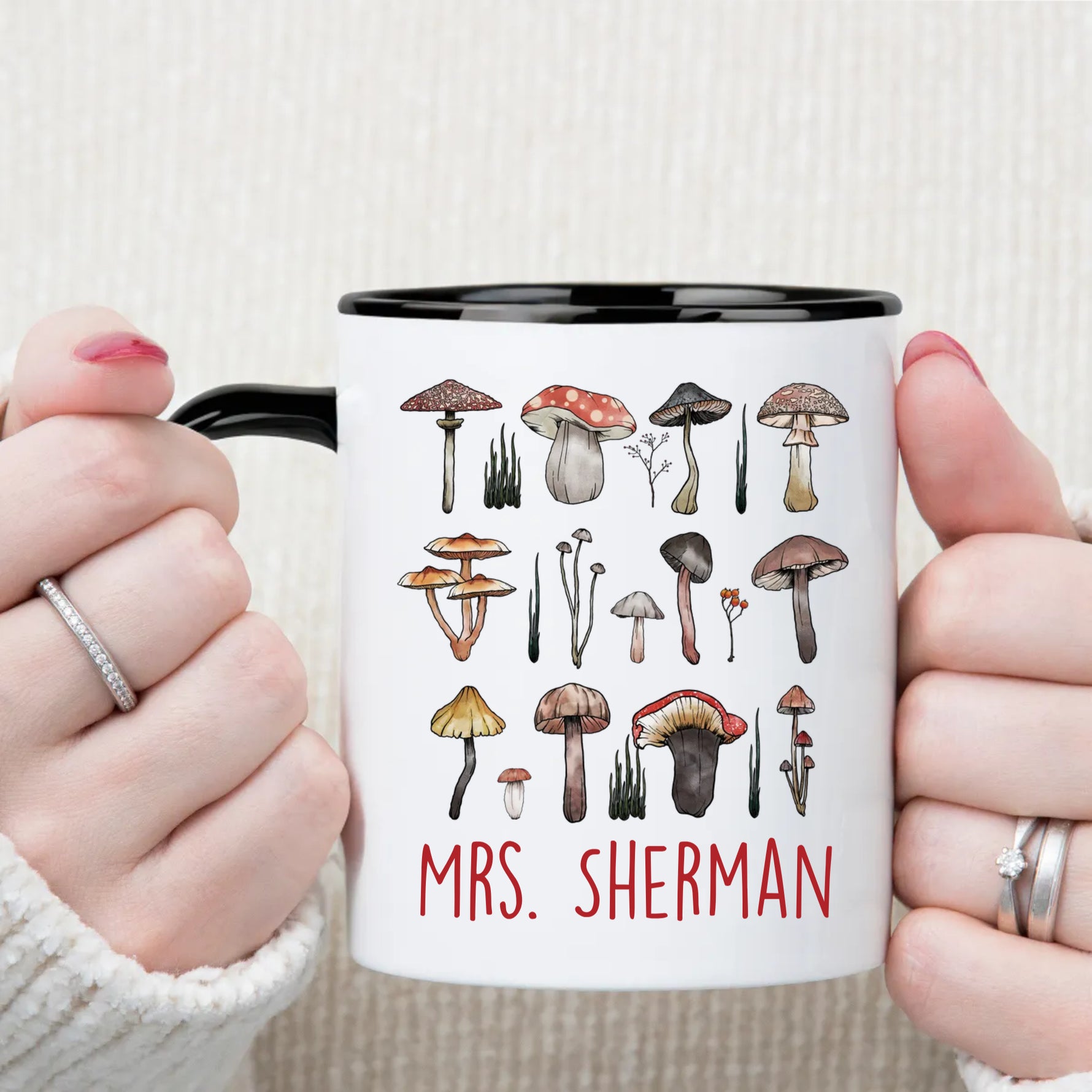 Custom Name Mushroom Design Mug, Custom Text Coffee Mug -  Mug