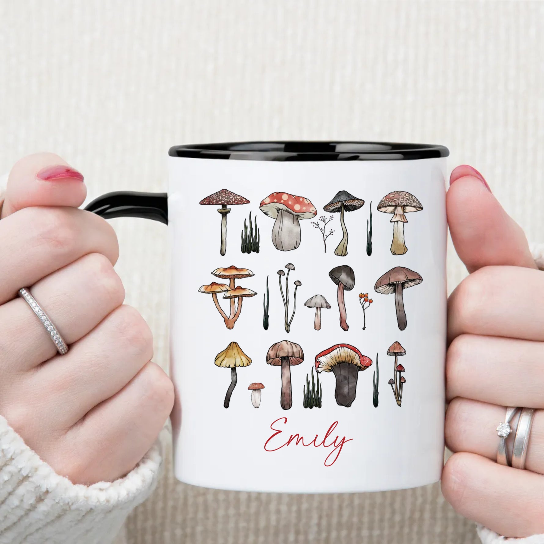 Custom Name Mushroom Design Mug, Custom Text Coffee Mug -  Mug