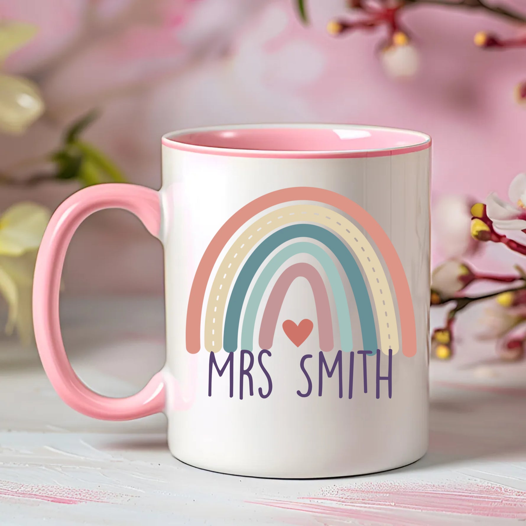 Custom Name Rainbow Design Mug, Personalized Text Coffee Mug -  Mug