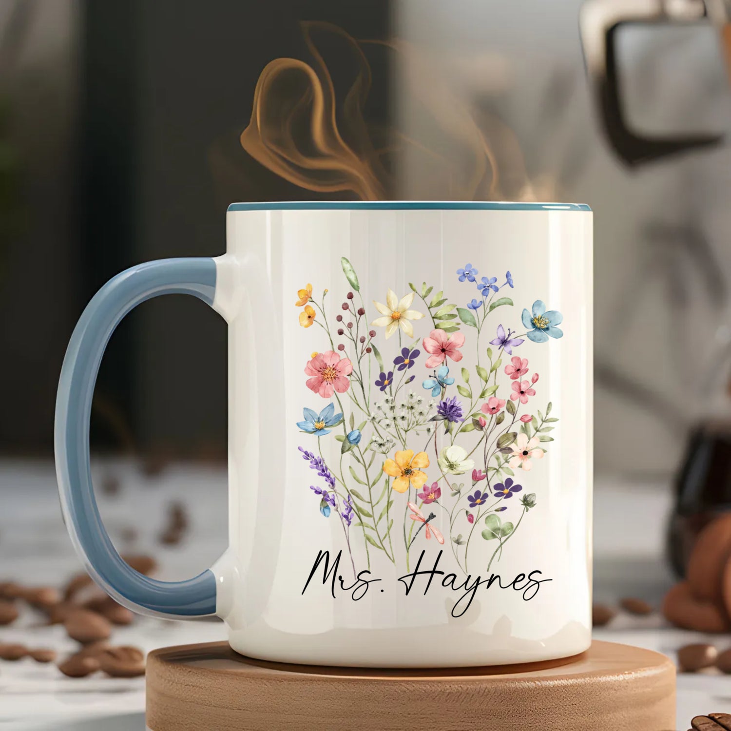 Custom Name Wildflowers Design Mug, Personalized Text Coffee Mug -  Mug