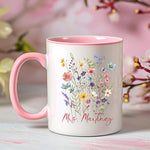 Custom Name Wildflowers Design Mug, Personalized Text Coffee Mug -  Mug Personalize Print
