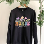 Personalized Nurse Sweatshirt, Retro Floral Nurse Name -  Sweatshirt Personalize Print