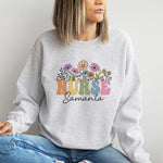 Personalized Nurse Sweatshirt, Retro Floral Nurse Name -  Sweatshirt Personalize Print