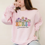 Personalized Nurse Sweatshirt, Retro Floral Nurse Name -  Sweatshirt Personalize Print