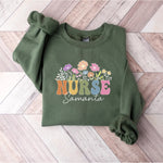 Personalized Nurse Sweatshirt, Retro Floral Nurse Name -  Sweatshirt Personalize Print