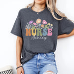 Custom Nurse Shirt, Retro Floral Nurse Name Shirt -  Unisex T-Shirt Personalize Print