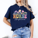 Custom Nurse Shirt, Retro Floral Nurse Name Shirt -  Unisex T-Shirt Personalize Print