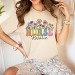 Custom Nurse Shirt, Retro Floral Nurse Name Shirt -  Unisex T-Shirt Personalize Print