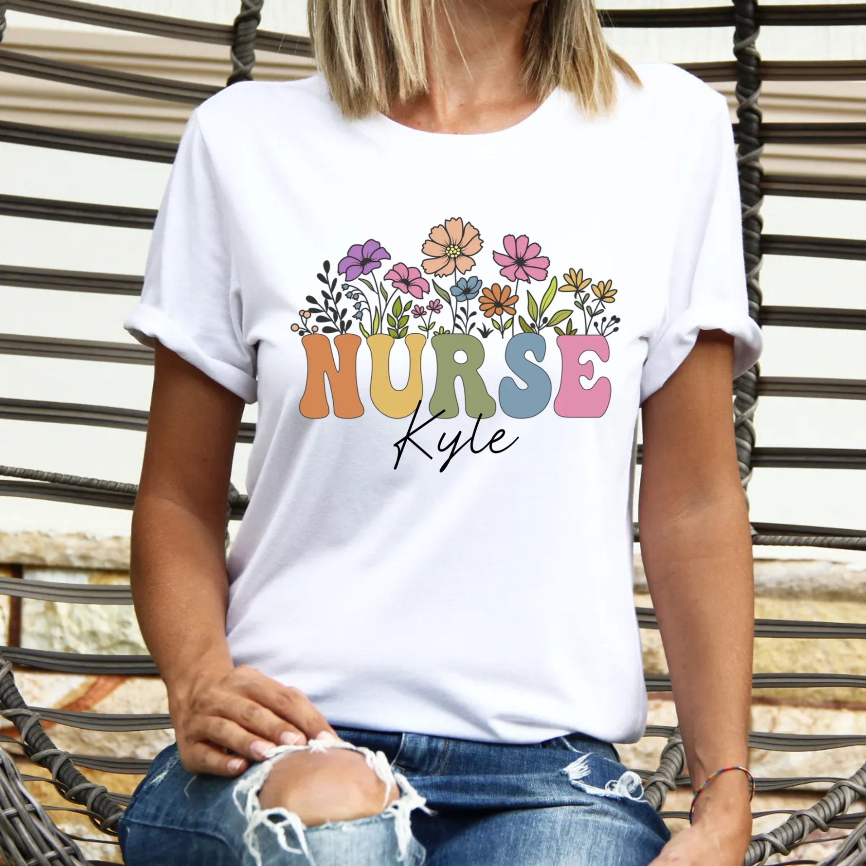 Custom Nurse Shirt, Retro Floral Nurse Name Shirt -  Unisex T-Shirt