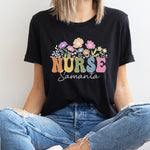 Custom Nurse Shirt, Retro Floral Nurse Name Shirt -  Unisex T-Shirt Personalize Print