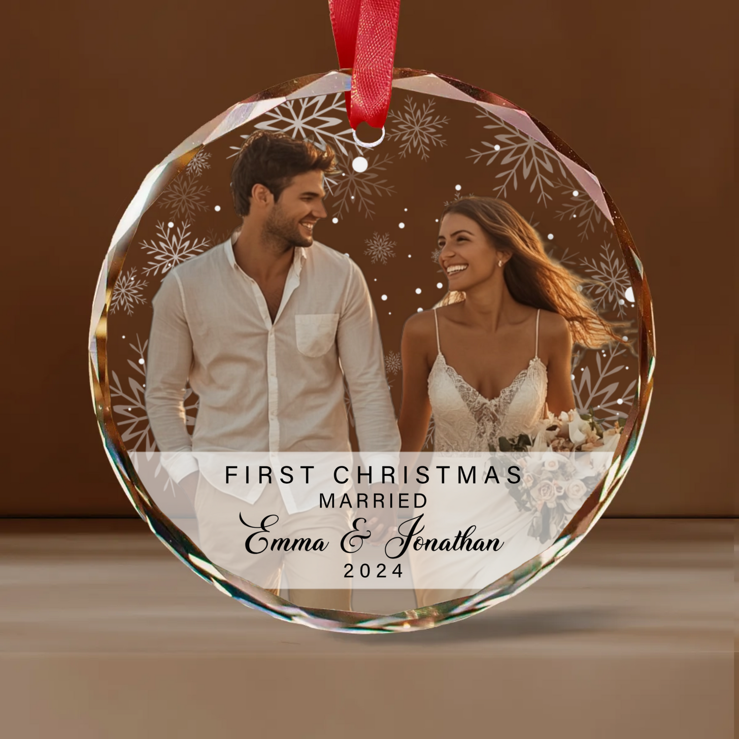 Personalized First Christmas Married Ornament, Custom Photo Ornament, Engagement Gifts