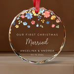 Our First Christmas Married, Engaged, Together Glass Ornaments -  Christmas Ornaments Personalize Print