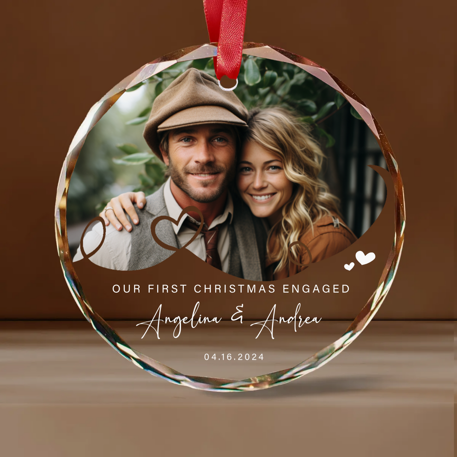 Our First Christmas Married Ornament, Personalized Glass Photo Christmas Ornament, Wedding Gift