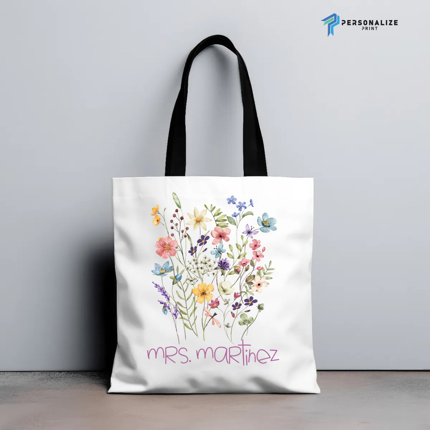 Wildflowers Custom Name Tote Bag AOP Flowered Tote Bags -  Tote Bag AOP