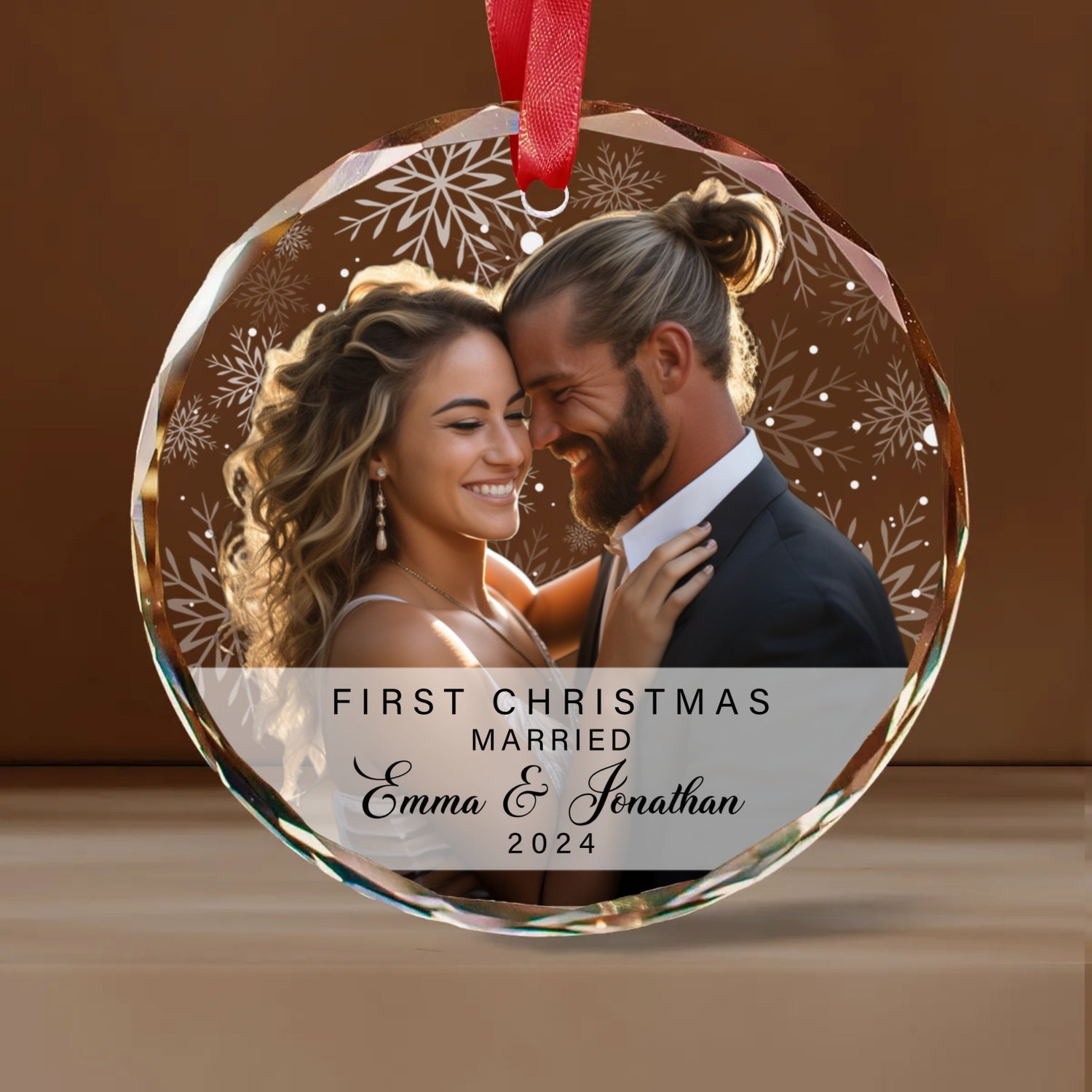 Personalized First Christmas Married Ornament, Custom Photo Ornament, Engagement Gifts