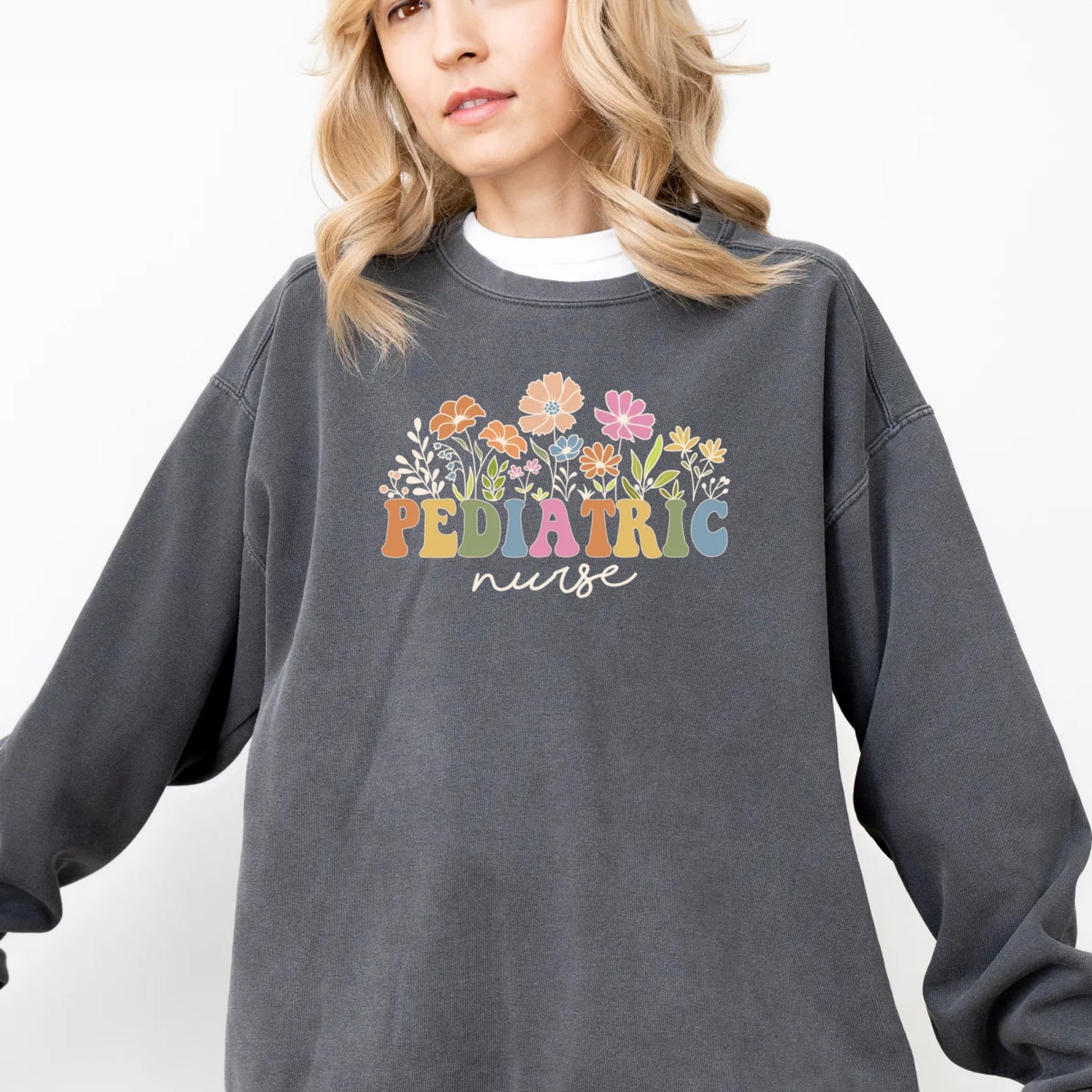 Personalized Floral Nurse Comfort Colors Sweatshirt -  Comfort Colors Sweatshirt