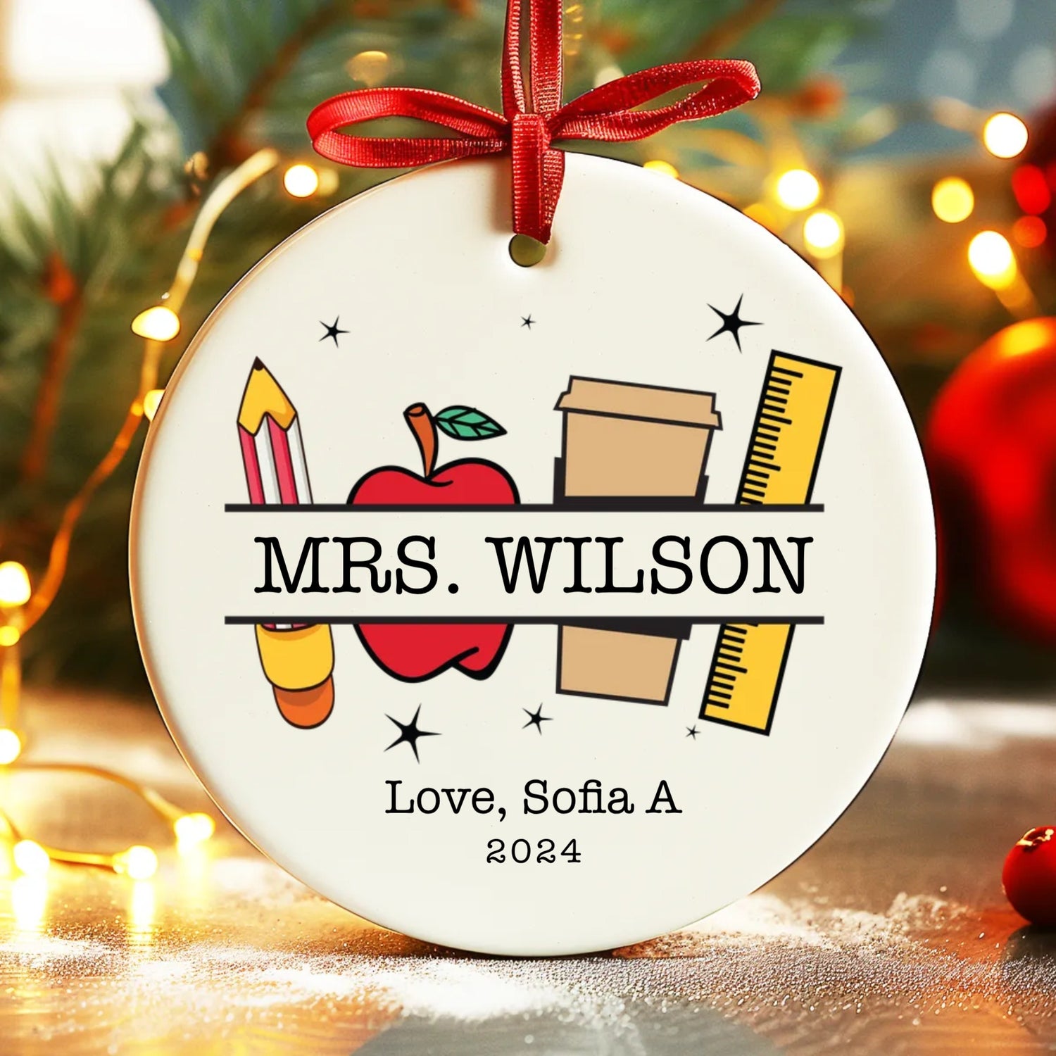 Personalized Teacher Name Ceramic Ornament -  Christmas Ornaments