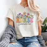 Custom Nurse Shirt, Retro Floral Nurse Name Shirt -  Unisex T-Shirt Personalize Print