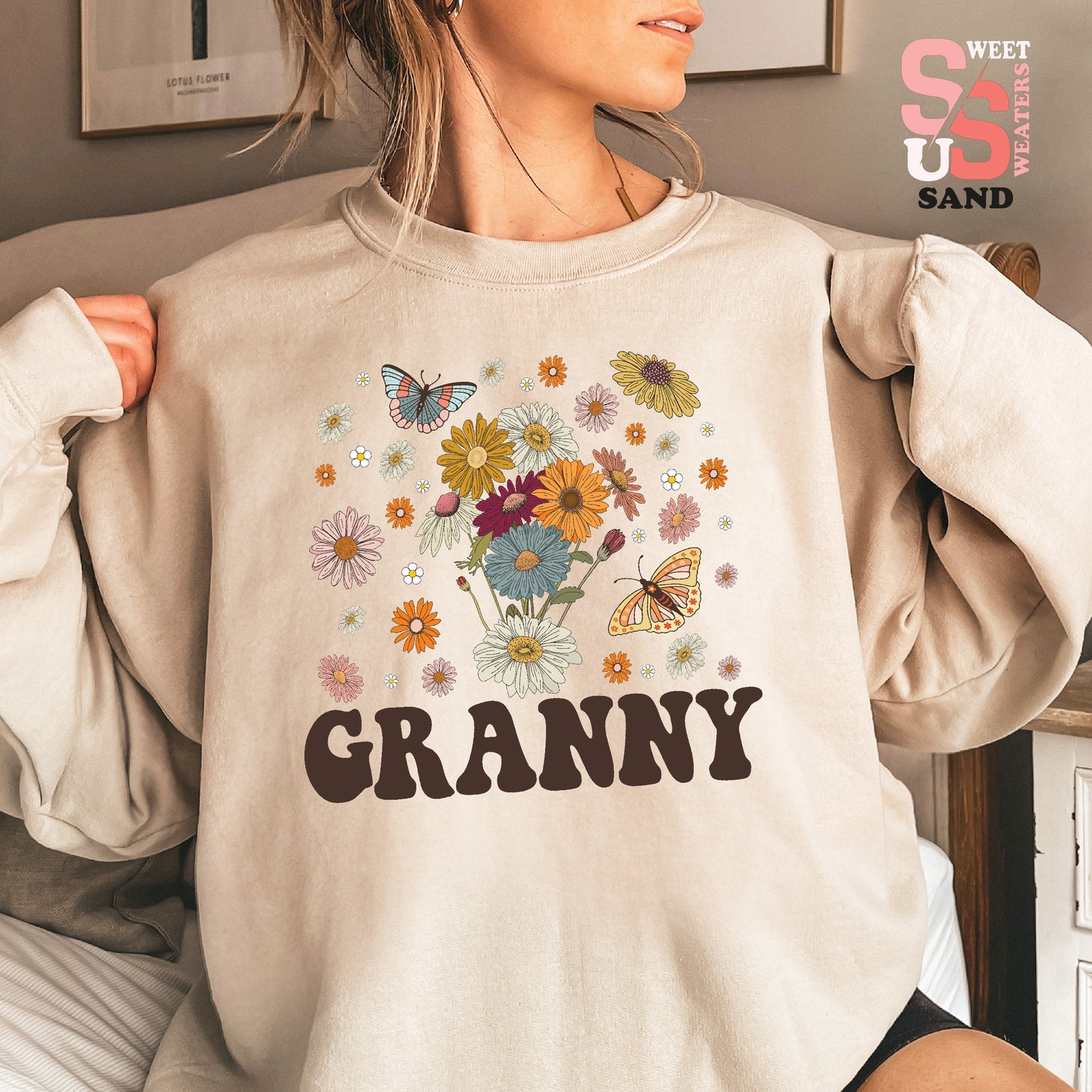 Retro Granny Sweatshirt, Floral Grandmother, Mothers Day Gift