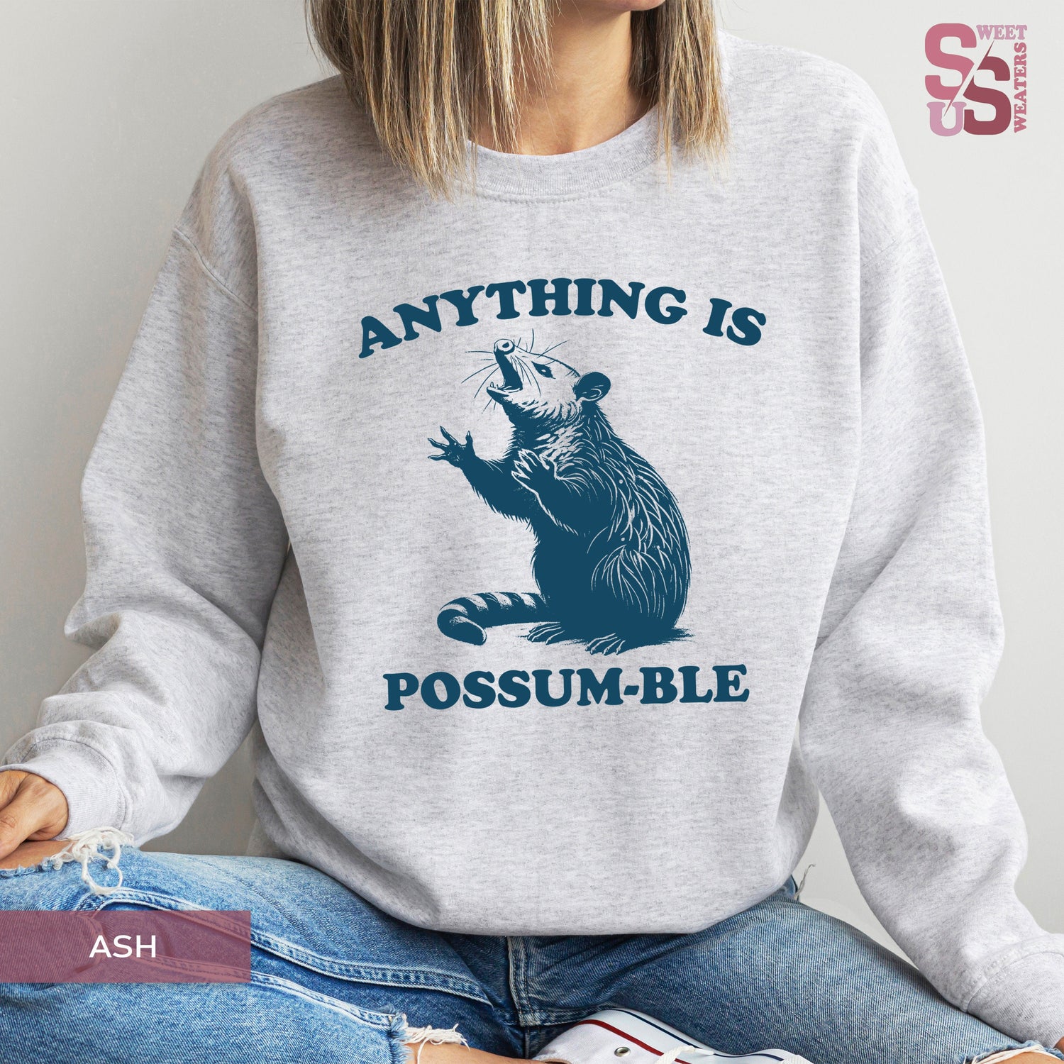 Funny Possum SweatShirt,  Anything Is Possumble, Retro Preppy Style